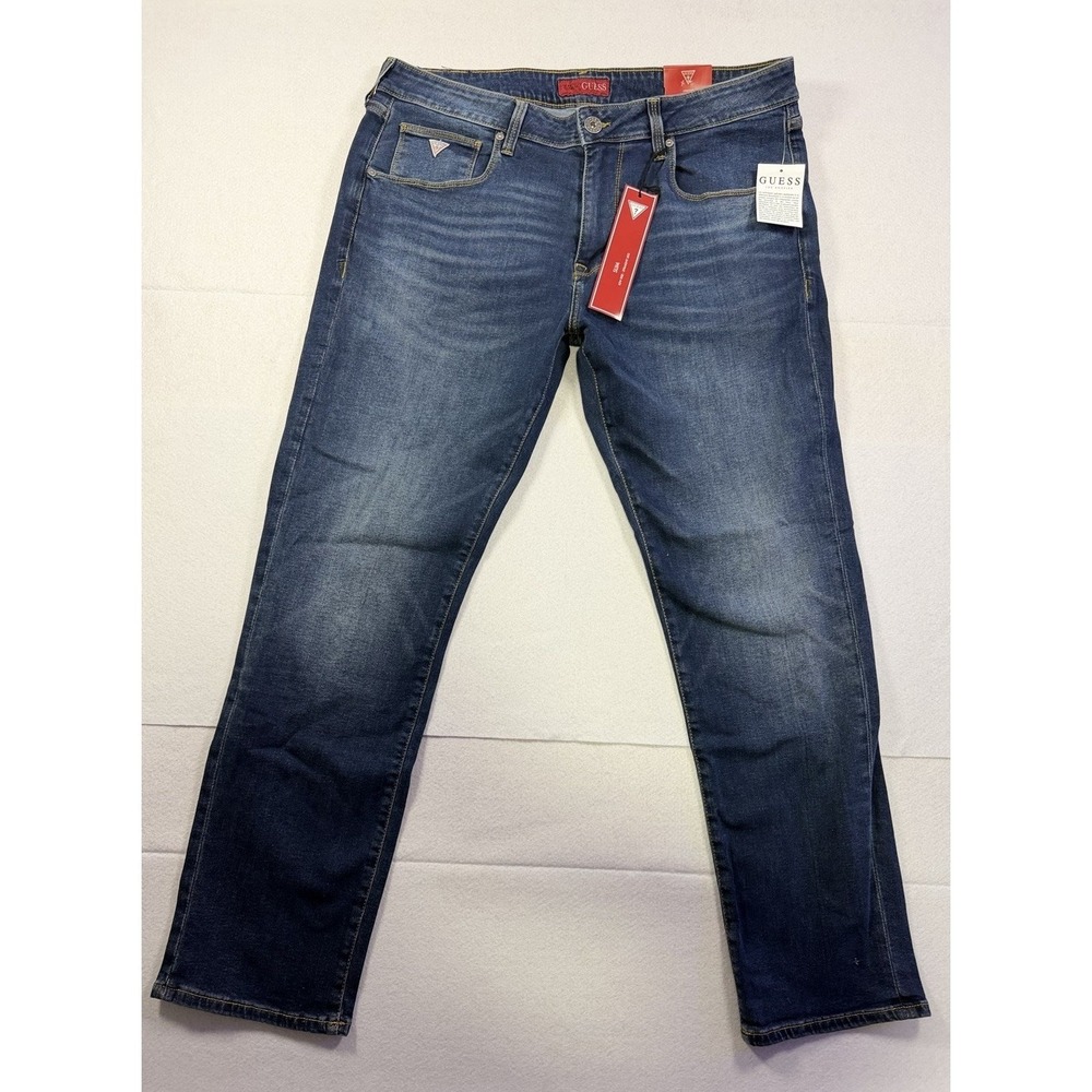 Guess Men's 34X30 Vermont Slim Fit Straight Leg Jeans  Stretch Biru Blue